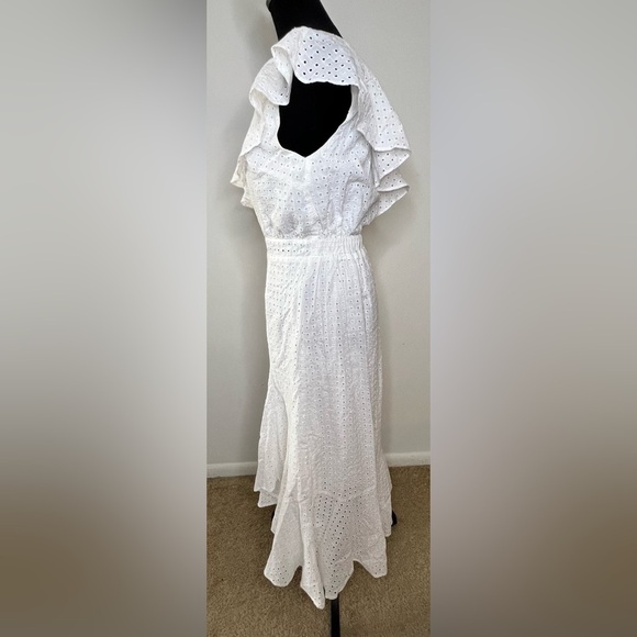 NWT Mink Pink white one shoulder ruffle eyelet midi dress side zipper Small - Picture 4 of 8